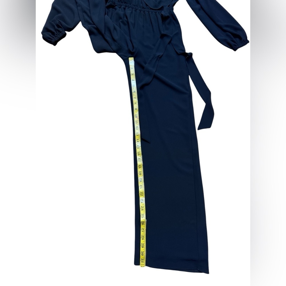 MICHAEL Michael Kors .Black Jumpsuit with Wrap V-Neck and Flowing Wide-Leg Pants - Picture 9 of 11